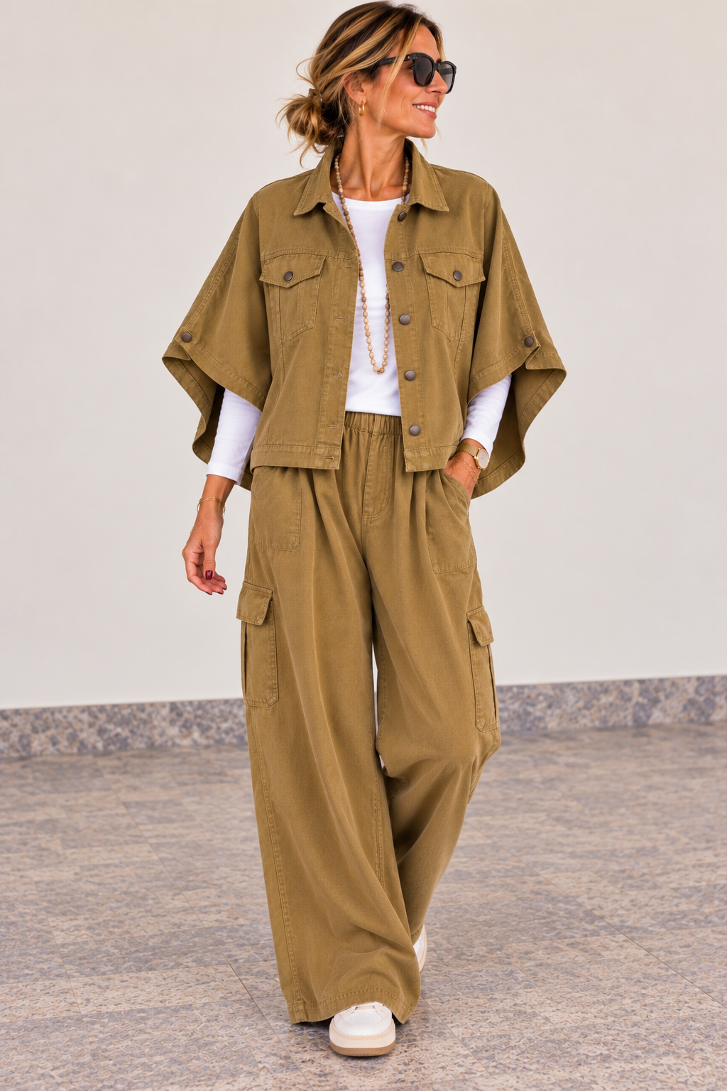 Veste-cape femme style jean 100 % coton Olive / Palude – ANANDA