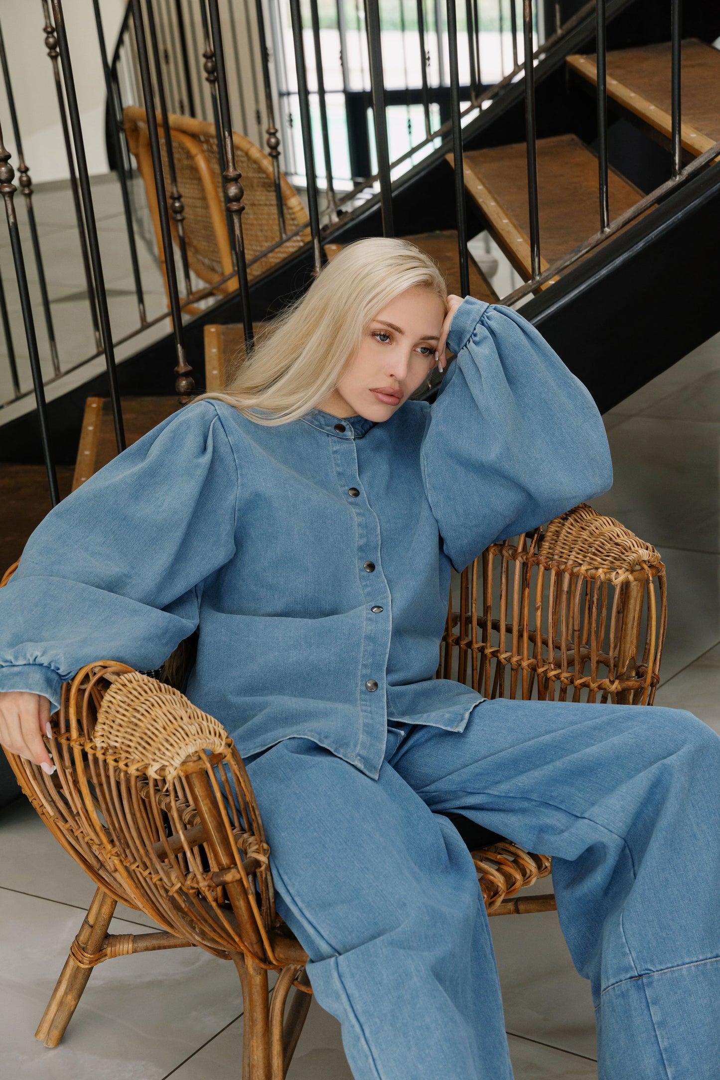 🌬 AURELYS – Jean fluide en coton bleu céleste