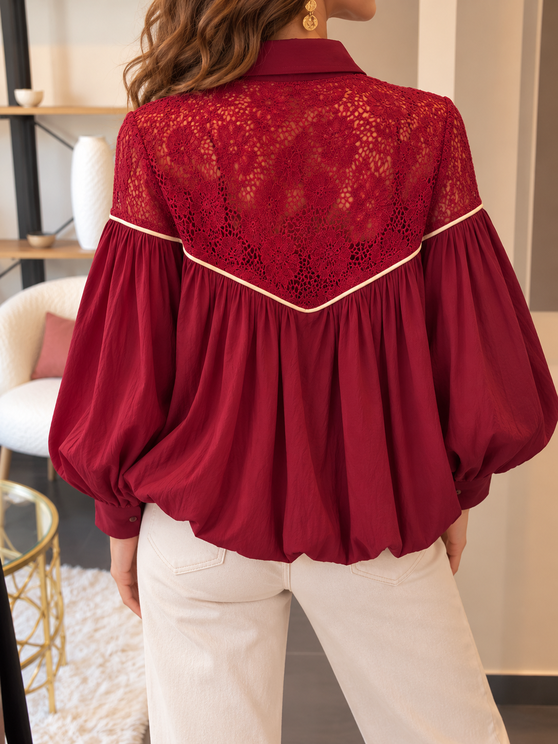 Chemise femme bohème en dentelle vin rouge – RASA