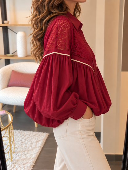 Chemise femme bohème en dentelle vin rouge – RASA