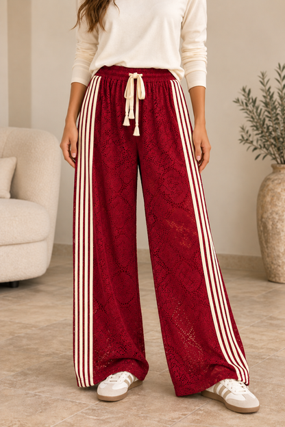 Pantalon femme large en dentelle bordeaux – RASA