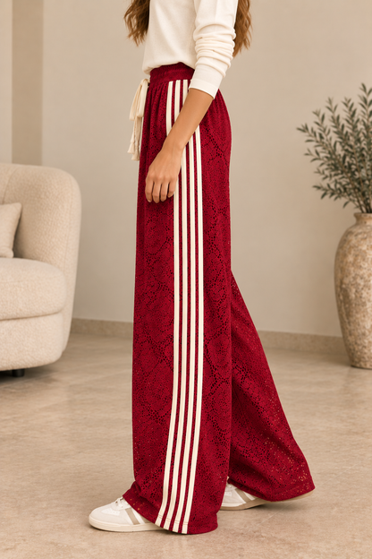 Pantalon femme large en dentelle bordeaux – RASA