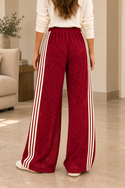 Pantalon femme large en dentelle bordeaux – RASA