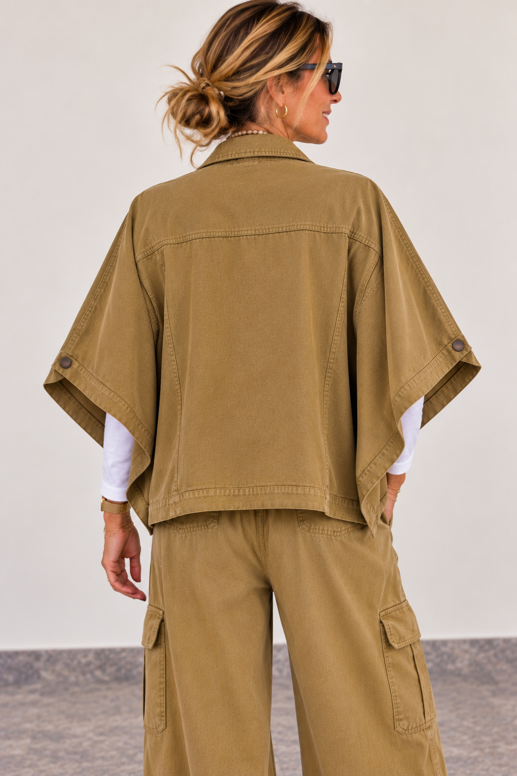 Veste-cape femme style jean 100 % coton Olive / Palude – ANANDA