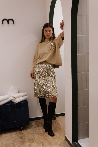 Ensemble Haut et Jupe à sequins dorés Sienna