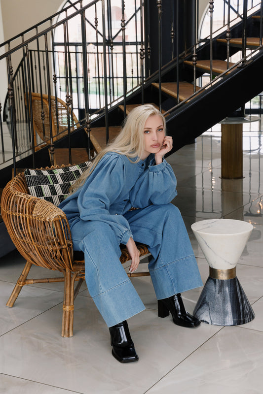🌬 AURELYS – Jean fluide en coton bleu céleste