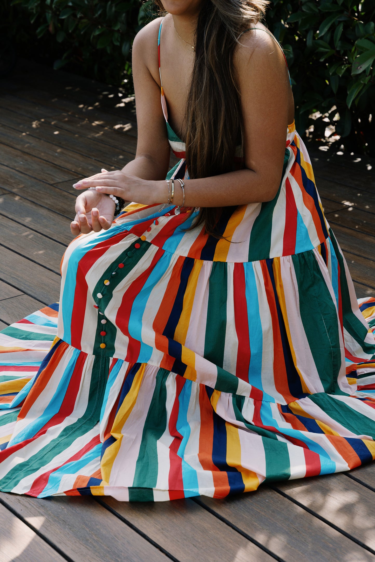 Robe longue multicolore à bretelles