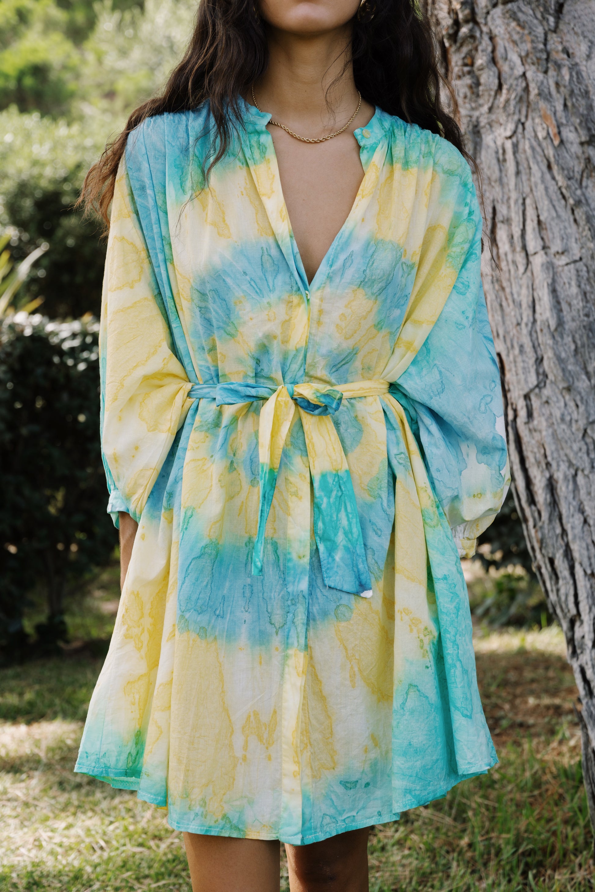 robe-tunique-bleu-jaune